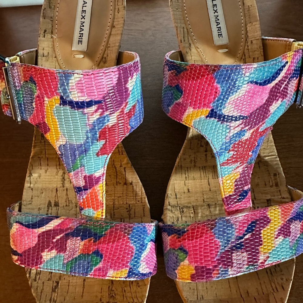 Alex Marie colorful summer sandal with cork wedge Size 8.5.  New without tag